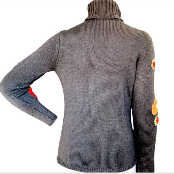 Vintage Carlisle Floral Embroidered Silk-Cashmere Turtleneck Sweater S #83B - Picture 5 of 9